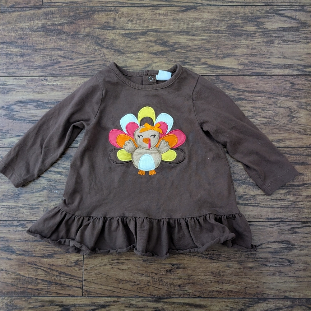 $ 💥3/$24 Starting Out Brown Long Sleeve Tee with Colorful Turkey Design‎